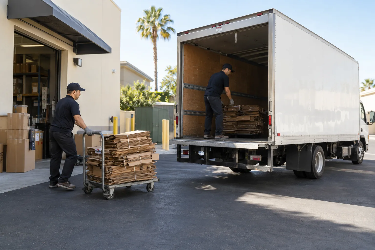 Cardboard prepared for commercial cardboard recycling